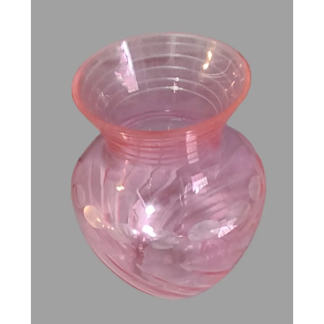 Hollywood Regency Vintage Czech Bohemian Cut to Clear Pink Glass Vase For Sale - Image 3 of 6