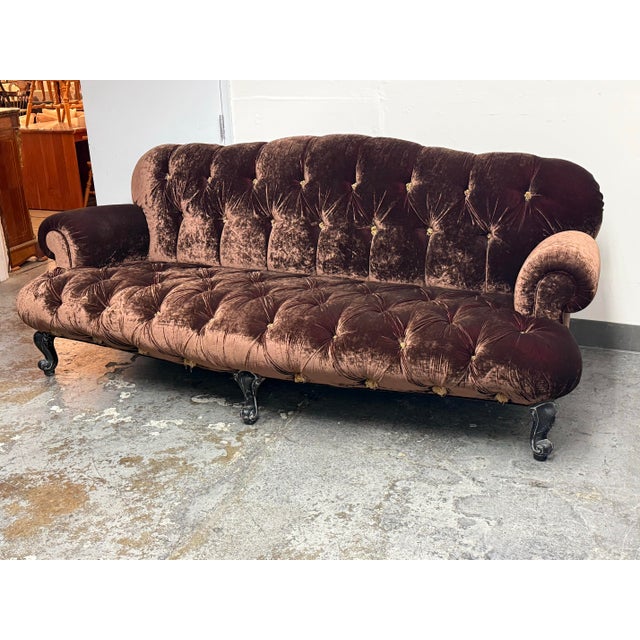 Victorian Provasi Bespoke Paris Velvet Sofa, Vintage For Sale - Image 3 of 12