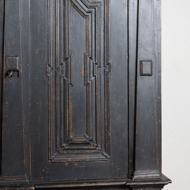 19th Century Danish Baroque Oak Large Black Painted Armoire For Sale - Image 13 of 18