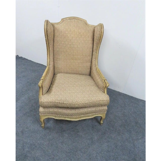 Mid 20th Century Louis XV Style Cream Wingback Chair For Sale - Image 4 of 7