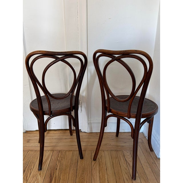Art Nouveau Antique Embossed Fischel Bentwood Bistro Chairs, Early 1900s — Pair For Sale - Image 3 of 9
