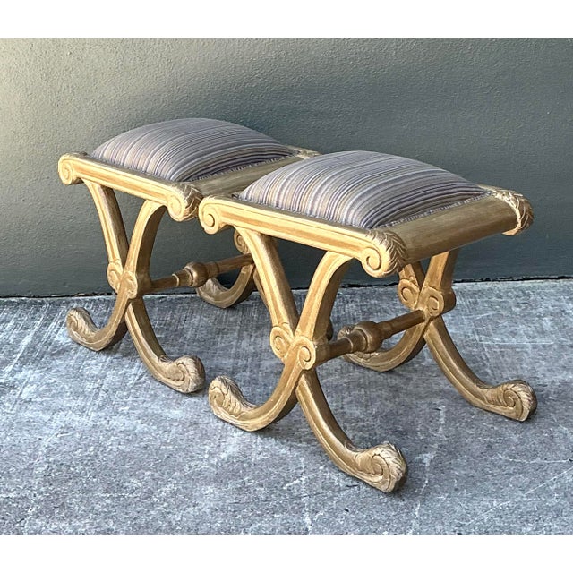 Vintage Gilt Tipped X Benches - A Pair For Sale - Image 12 of 12