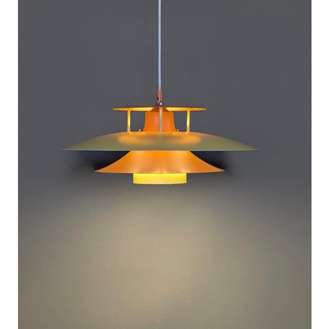 Mid-Century Modern Mid-Century Modern Danish Pendant Lamp in Yellow & Orange Metal, 1970s For Sale - Image 3 of 10