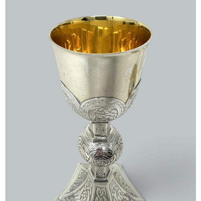 Gold Antique Sterling Silver Wine Religious Goblet Chalice Irish 1919 For Sale - Image 8 of 13