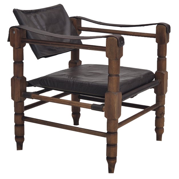 Scandinavian Safari Lounge Chair in Leather and Beech, 1960s For Sale