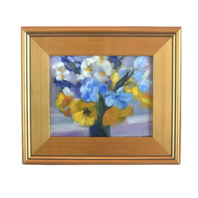 French Country Impressionist Floral Mixed Bouquet of Flowers Painting Including the Antiqued Gold Wood Frame For Sale - Image 3 of 6
