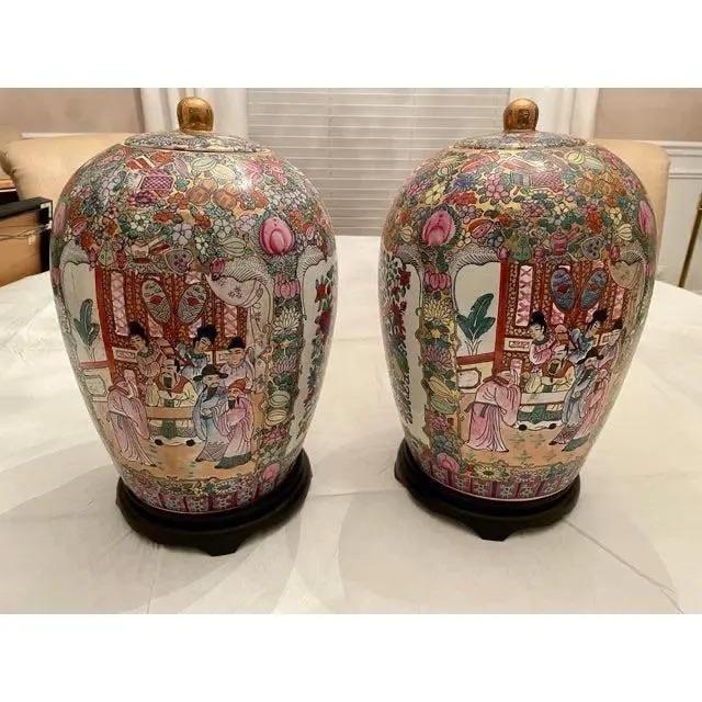 Pink Mid 20th Century Vintage Large Chinoiserie Ginger Jars- A Pair For Sale - Image 8 of 11