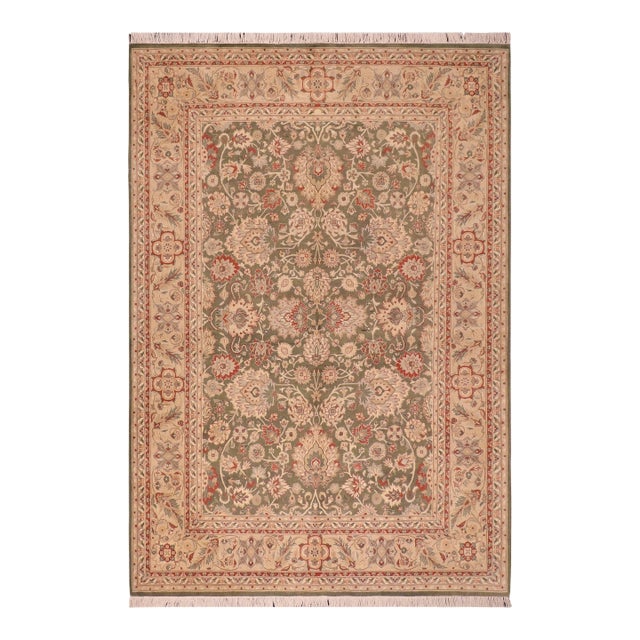 Floral 1990's Pak-Persian Green/Beige Wool Rug - 5'10'' X 9'0'' For Sale