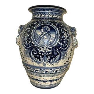 Vintage Italian Deruta Blue & White Glazed Urn Ceramiche Umbre For Sale