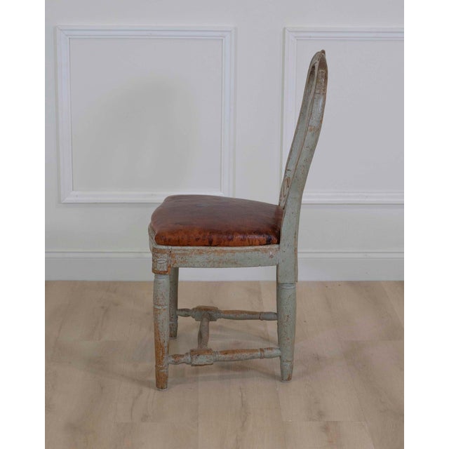 Wood 18th Century Swedish Gustavian Chair with Original Paint and Leather Seat For Sale - Image 7 of 7