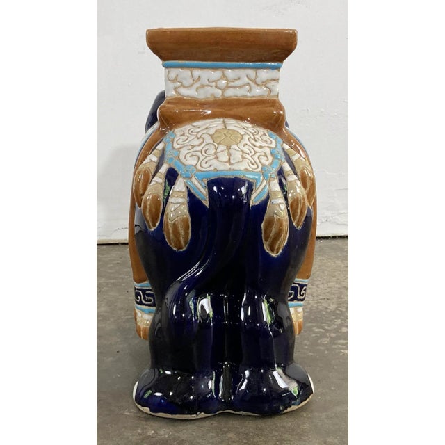 Blue Vintage Colorful Ceramic Elephant Garden Stool For Sale - Image 8 of 10