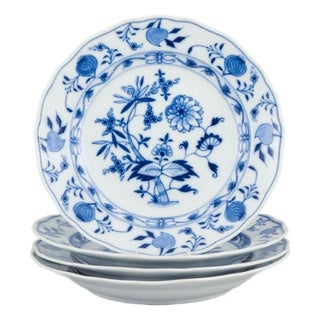 Blue Onion Pattern Dinner Plates, Meissen, Germany, Set of 4 For Sale