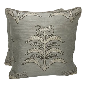 Robert Allen Grey Woven Damask Pillows - Pair