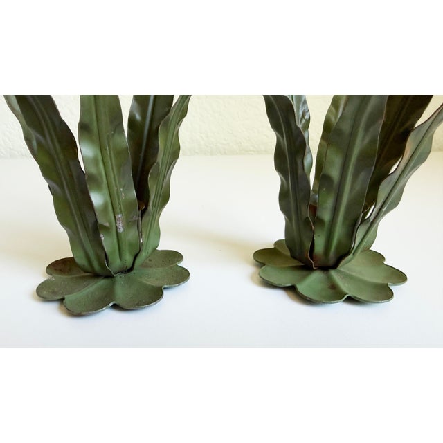 Italian Tole Leaf Candle Holders, a Pair, 1960s For Sale - Image 9 of 10