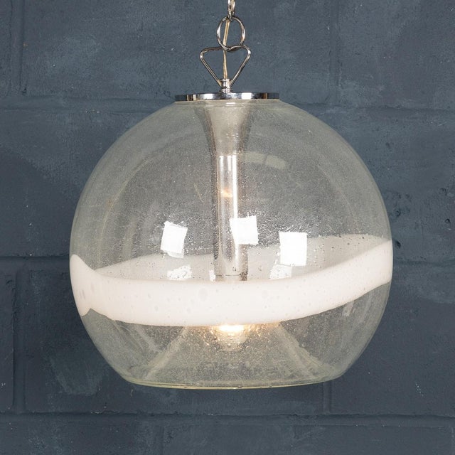 Vintage Italian White and Clear Murano Glass Pendant Lamp, 1970 For Sale - Image 12 of 16