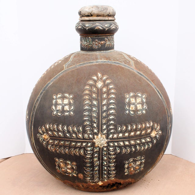 Vintage Indo-Raj (Rajasthan) Hand-Painted Water Jug 26" For Sale - Image 4 of 6