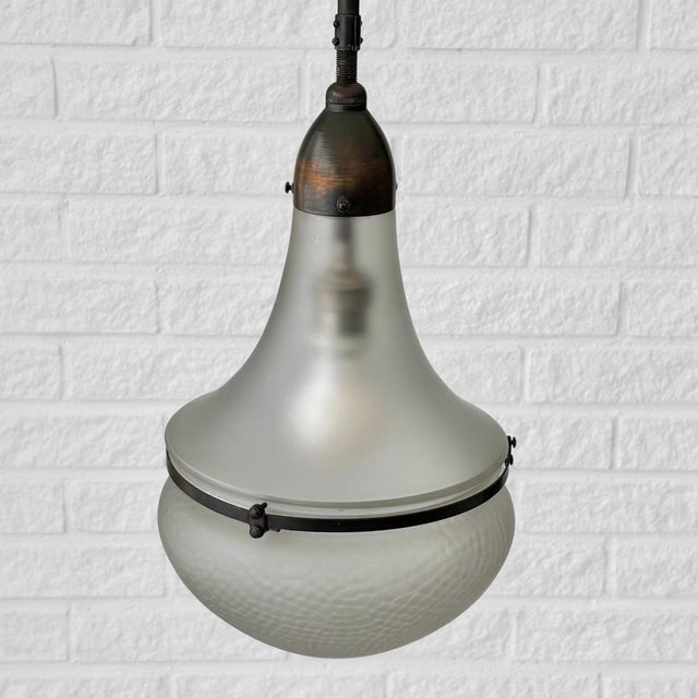 Vintage Industrial Pendant Lamp in Copper and Glass, 1920s For Sale - Image 4 of 12