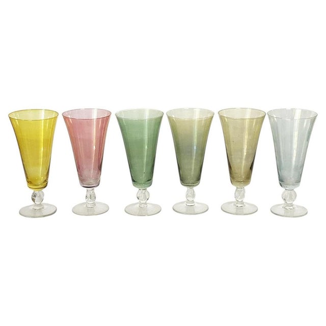 Colored Glass Champagne Coupes, France, 1970, Set of 6 For Sale - Image 13 of 13