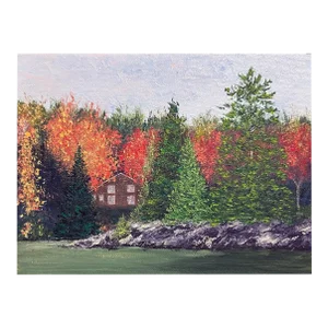 "Cabin at the Lake" Contemporary Original Impressionist Style Landscape Painting by Deb Bossert