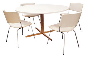 Danish Pedestal Dining Table and Chairs by Nanna Ditzel for Kolds Savvaerk, 1950s, Set of 5
