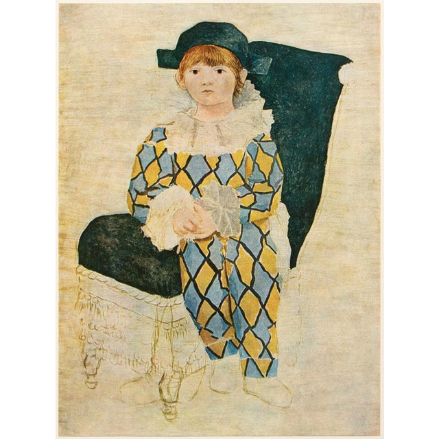 A lovely period full-color print after portrait "Paul as Harlequin" (1924) by Pablo Picasso. Comes from a rare art folio...