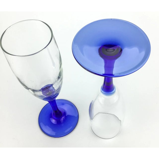 Cobalt Stemware Champagne Flutes - a Pair For Sale - Image 9 of 11
