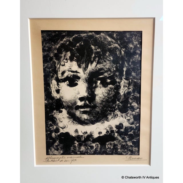 1950s Pair of Framed Pablo Picasso Thumbprint Lithographic Originals ~ Paloma & Claude, 1960s For Sale - Image 5 of 15