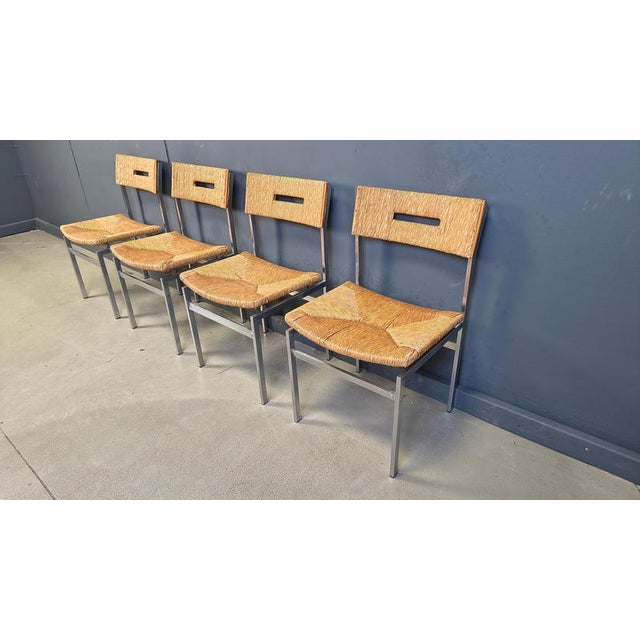 Belgian Wicker and Chrome Dining Chairs, 1970s, Set of 4 For Sale - Image 6 of 15