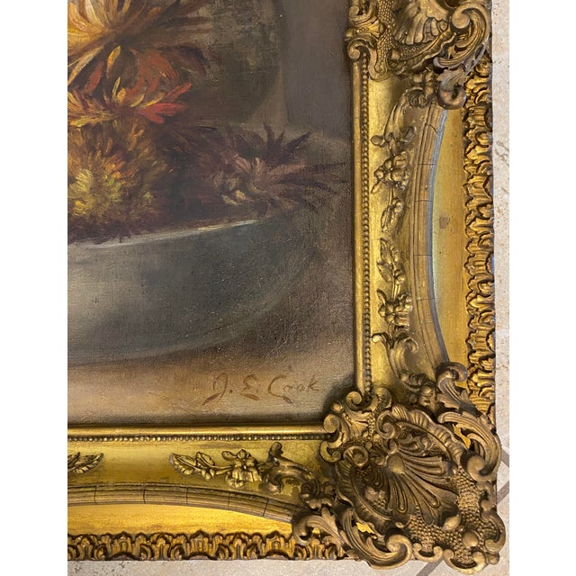 Still Life Oil Painting of Flowers 20th Century, Signed j.e. Cook For Sale - Image 9 of 9