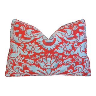 Italian Mariano Fortuny Caravaggio Red & Blue Feather/Down Pillow 21" X 15" For Sale