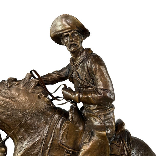 American "The Cowboy" Signed Bronze Sculpture After Frederic Remington - 22" H For Sale - Image 3 of 10