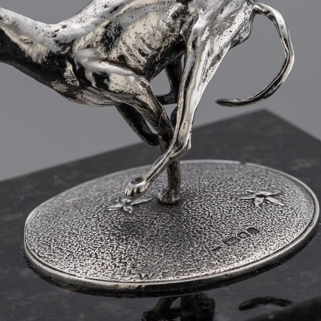 Vintage 20th Century English Silver Greyhound Statue on Granite Base, 1994 For Sale - Image 9 of 12