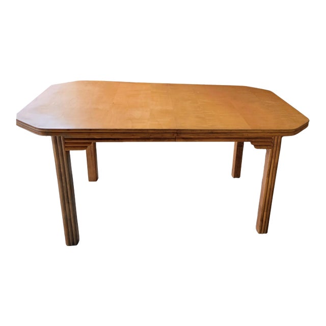 1960s Paul Frankl Style Rattan Wood Dining Table For Sale