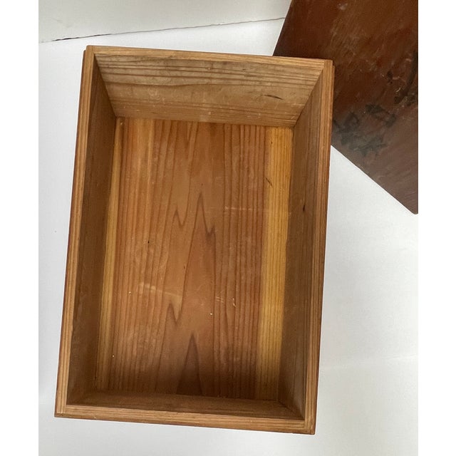 Antique Japanese Lidded Wooden Storage Box With Calligraphy For Sale - Image 9 of 9