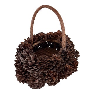 Vintage Handcrafted Pinecone Basket For Sale