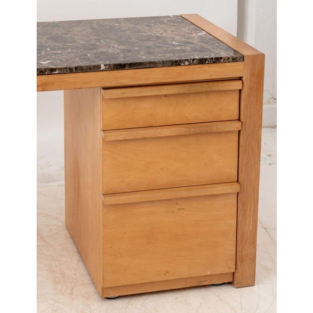 Architectural Brown Marble Top Beech Desk For Sale In New York - Image 6 of 9