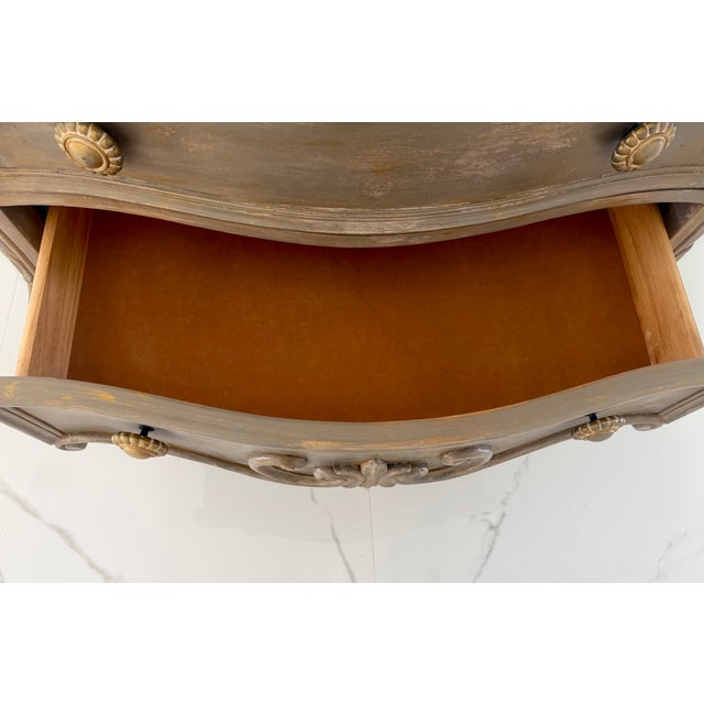 2000 - 2009 French Marble Top Commode – Hand Carved Walnut & Gold Patina Chest For Sale - Image 5 of 9