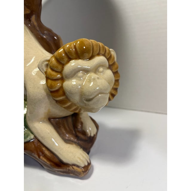 Mid-Century Modern Italian Chinoiserie Majolica Monkey & Bok Choy Sculpture Compote Centerpiece Aprox. dimensions: 12"H x...