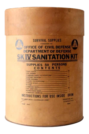 Vintage Cold War Survival Kit Barrel Box Circa 1962