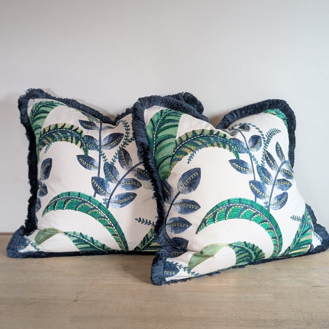 Stoheim Irene Oceanside embroidery is a fun bold botanical in bright blues and greens. Coordinating medium blue brush...