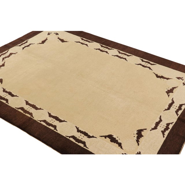 Rug & Kilim Antique Peking Rug With Beige Open Field and Brown Pictorials, From Rug & Kilim For Sale - Image 4 of 8