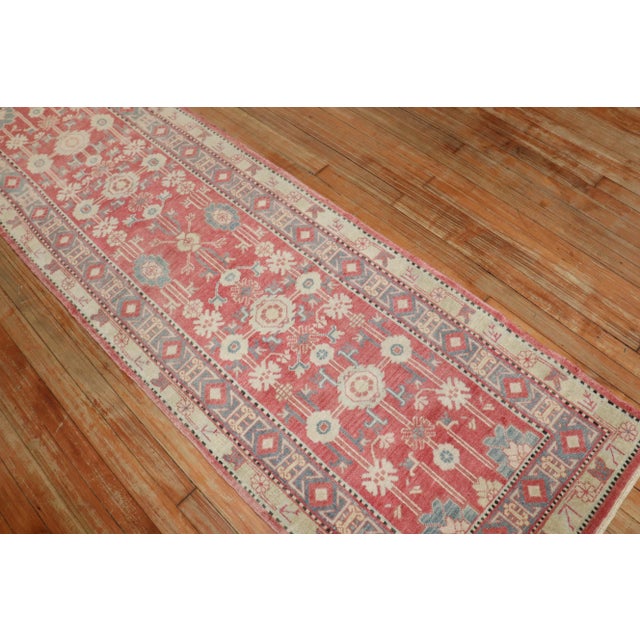 Raspberry Red Narrow Vintage Khotan Runner - 2'4" x 6'11" For Sale - Image 8 of 10