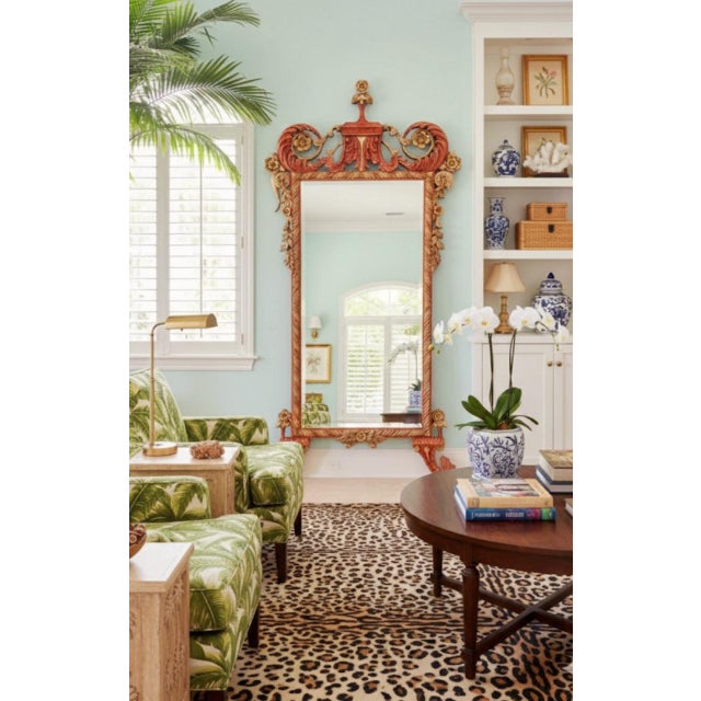 20th Century Rococo Style Regency Pagoda Rust Green Carved Wood Tall Wall Mirror For Sale - Image 14 of 14