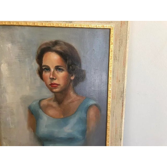 Mid-Century Modern Portrait Oil Painting of a Mid Century Women, Framed For Sale - Image 3 of 10