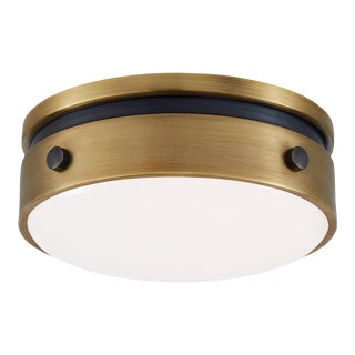 Thomas O'Brien for Visual Comfort Signature Hicks 5.5" Solitaire Flush Mount in Bronze & Hand-Rubbed Antique Brass with White Glass For Sale