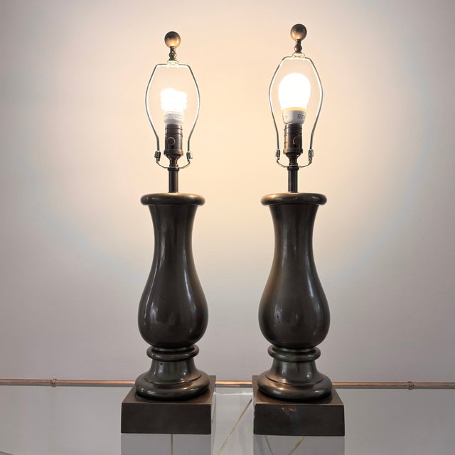 Visual Comfort Transitional Bronze Table Lamps - A Pair For Sale - Image 12 of 13