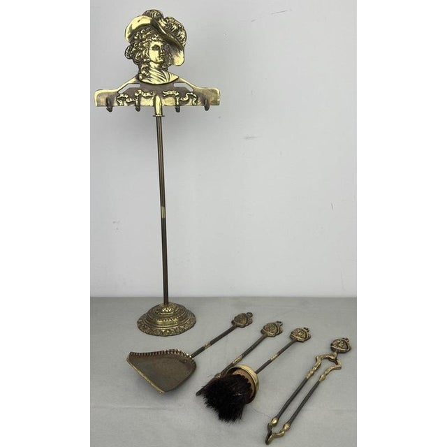 Gold Vintage French Brass Fireplace Tools, Set of 5 For Sale - Image 8 of 12