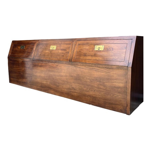 1970s Henredon Campaign King Head Board Scene One | Headboard | Campaign Furniture For Sale