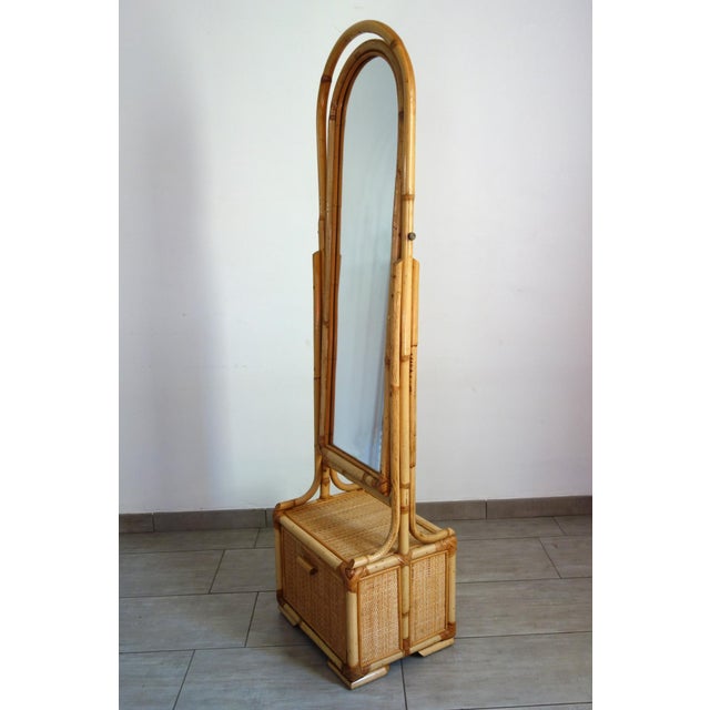 1980s Wicker and Bamboo Cheval Mirror, 1970s For Sale - Image 5 of 18