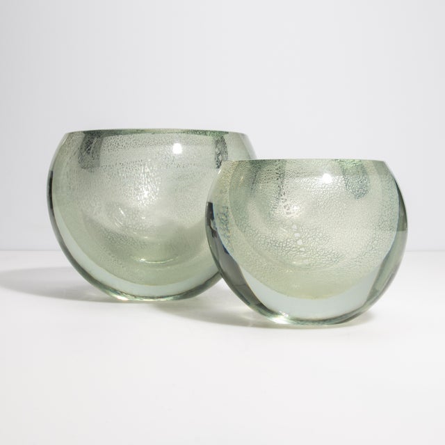 Glass Hand Blown Murano Sphere Vase in Clear With Silver Flecks Small For Sale - Image 7 of 9